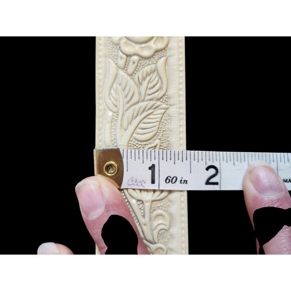 Brazos Joe made in USA tooled floral belt 46131 cream leather - Picture 11 of 13